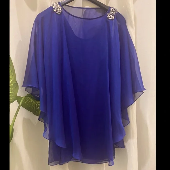 Xscape | Dresses | Brand New Xscape Womens Dress Blue Size 4 Shift Beaded Chiffon  Overlay | Poshmark